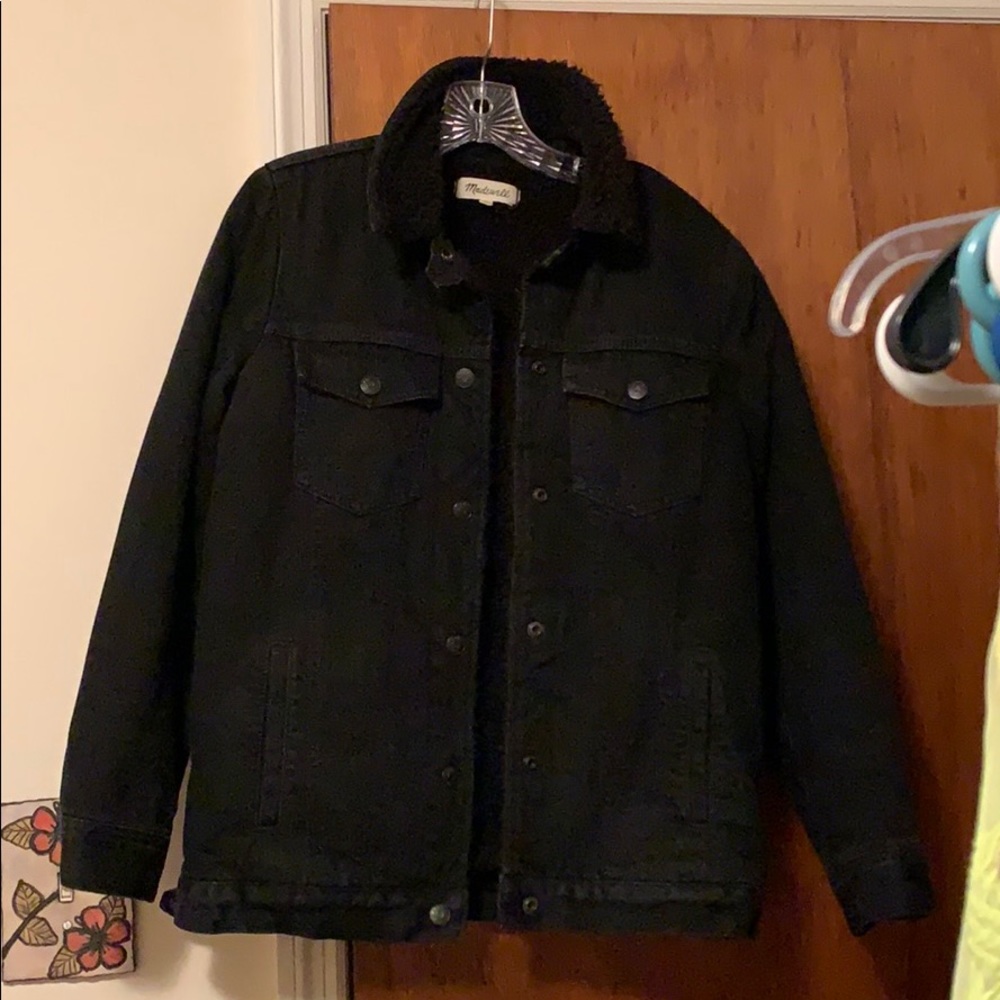 Madewell Black Denim Jacket with Sherpa Lining